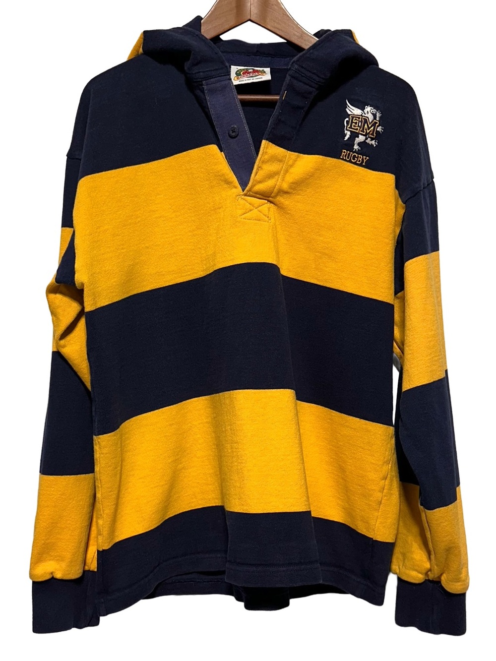 Barbarian EM Rugby Hooded Rugby Shirt L Navy Gold Striped Canada